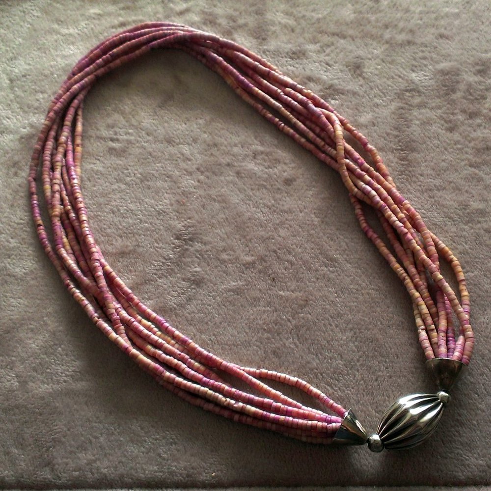 Pink Crumbled Sea Shell Silver Necklace